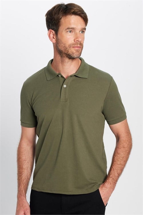 Erkek 5li Paket Kahverengi-Gri-Bordo-Haki-Mavi Slim Fit Dar Kesim Pamuklu Düz Pike Polo Yaka Tişört