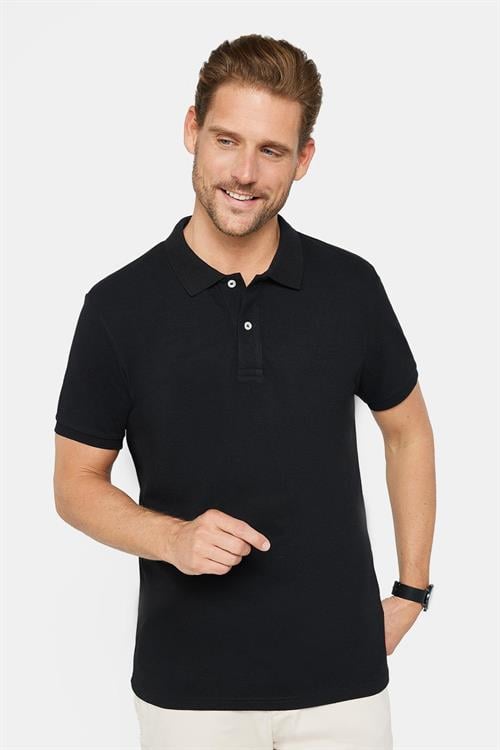 Erkek 3lü Paket Siyah Slim Fit Dar Kesim Pamuklu Düz Pike Polo Yaka Tişört