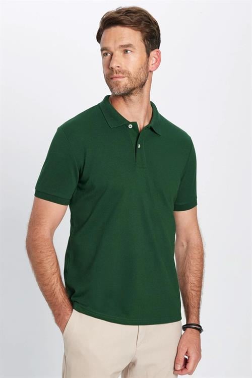 Erkek 3lü Paket Gri-Siyah-Yeşil Slim Fit Dar Kesim Pamuklu Düz Pike Polo Yaka Tişört
