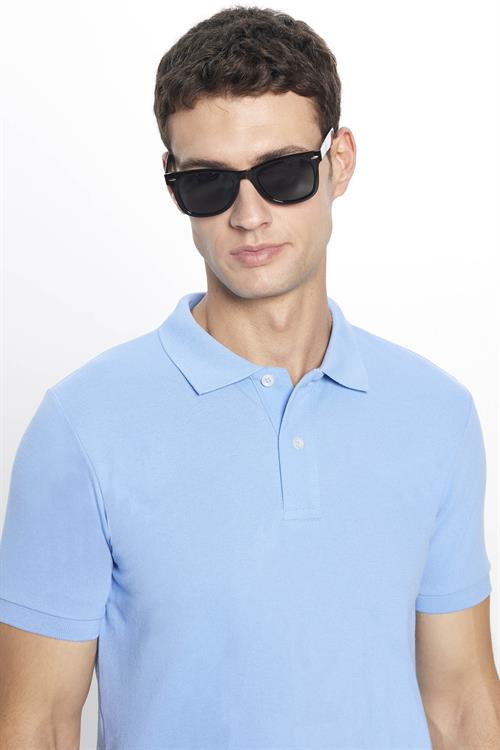 Erkek 3lü Paket Siyah-Haki-Açık Mavi Slim Fit Dar Kesim Pamuklu Düz Pike Polo Yaka Tişört