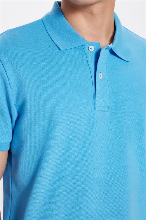 Erkek Slim Fit Dar Kesim %100 Pamuk Mavi Polo Yaka Tişört