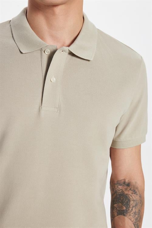Erkek Slim Fit Dar Kesim %100 Pamuk Taş Polo Yaka Tişört
