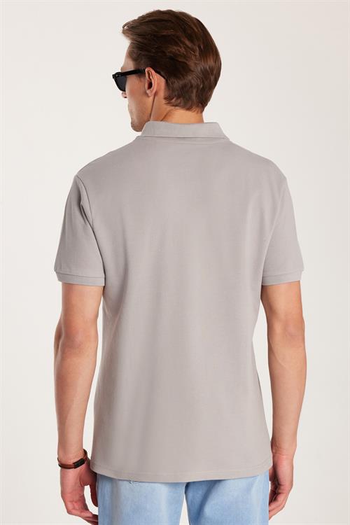 Erkek Slim Fit Dar Kesim %100 Pamuk Gri Polo Yaka Tişört