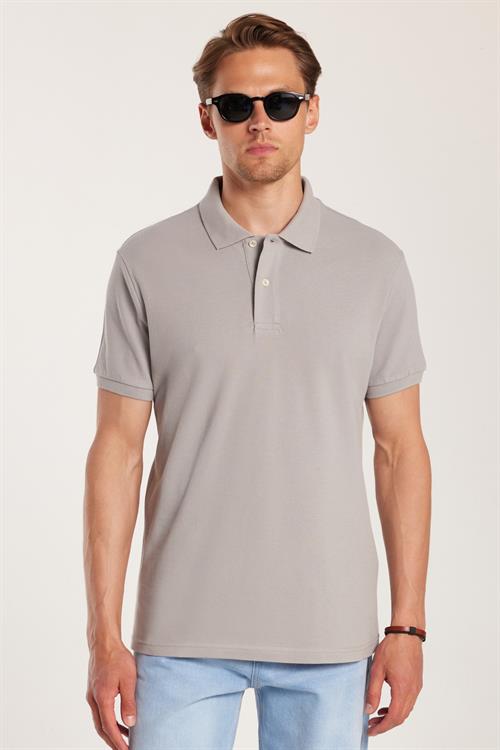 Erkek Slim Fit Dar Kesim %100 Pamuk Gri Polo Yaka Tişört