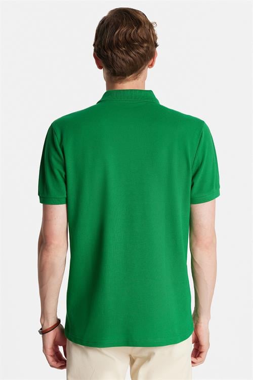 Erkek Slim Fit Dar Kesim %100 Pamuk Yeşil Polo Yaka Tişört