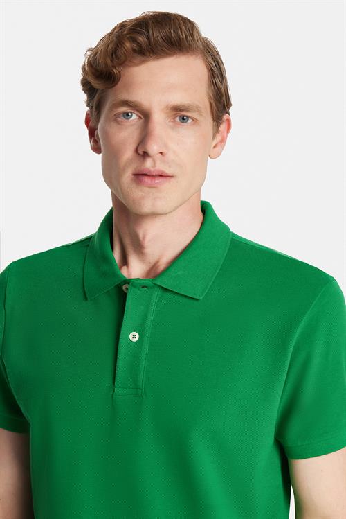 Erkek Slim Fit Dar Kesim %100 Pamuk Yeşil Polo Yaka Tişört