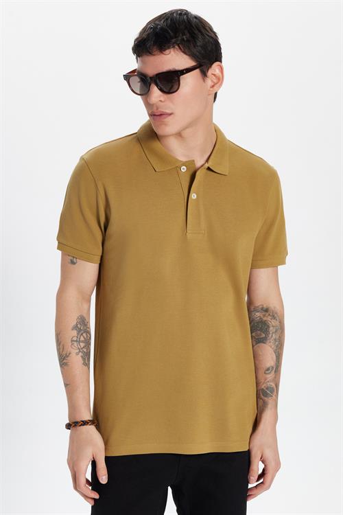 Erkek Slim Fit Dar Kesim %100 Pamuk Vizon Polo Yaka Tişört