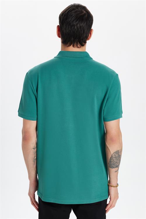 Erkek Slim Fit Dar Kesim %100 Pamuk Yeşil Polo Yaka Tişört