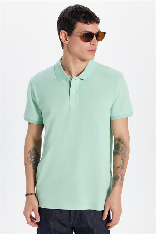 Erkek Slim Fit Dar Kesim %100 Pamuk Yeşil Polo Yaka Tişört