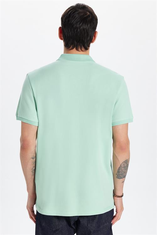 Erkek Slim Fit Dar Kesim %100 Pamuk Yeşil Polo Yaka Tişört