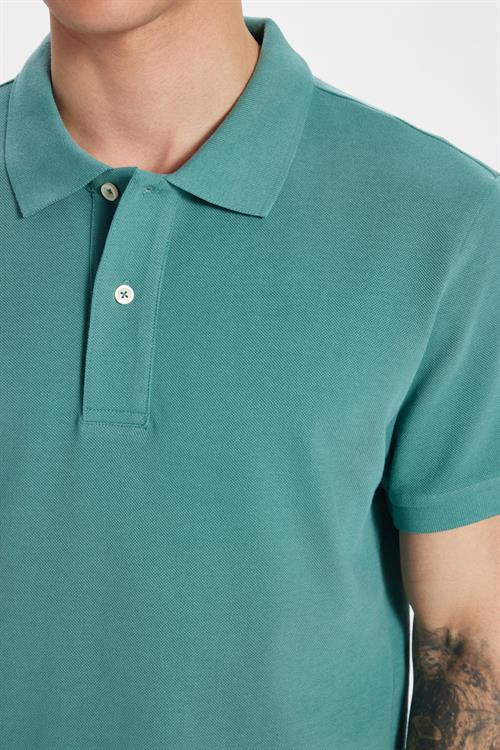 Erkek Slim Fit Dar Kesim %100 Pamuk Yeşil Polo Yaka Tişört