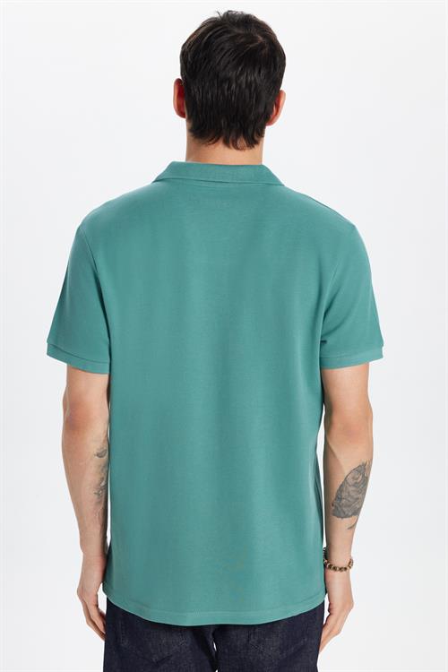 Erkek Slim Fit Dar Kesim %100 Pamuk Yeşil Polo Yaka Tişört