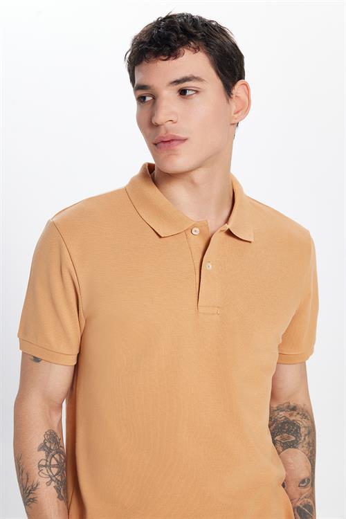 Erkek Slim Fit Dar Kesim %100 Pamuk Kahverengi Polo Yaka Tişört