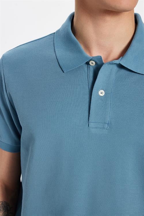 Erkek Slim Fit Dar Kesim %100 Pamuk İndigo Polo Yaka Tişört