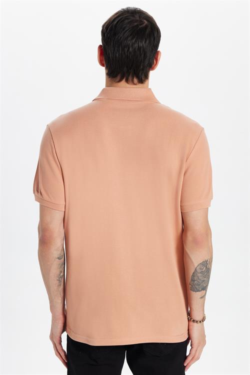 Erkek Slim Fit Dar Kesim %100 Pamuk Somon Polo Yaka Tişört