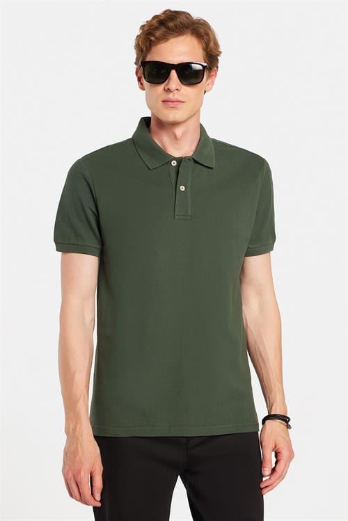Erkek Slim Fit Dar Kesim %100 Pamuklu Yeşil Polo Yaka Tişört
