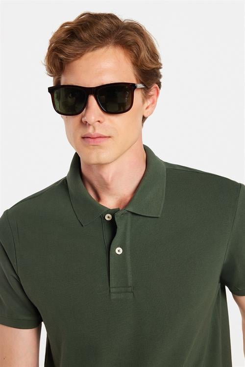 Erkek Slim Fit Dar Kesim %100 Pamuklu Yeşil Polo Yaka Tişört