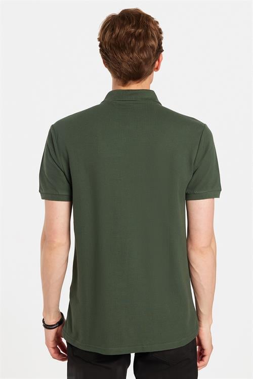 Erkek Slim Fit Dar Kesim %100 Pamuklu Yeşil Polo Yaka Tişört