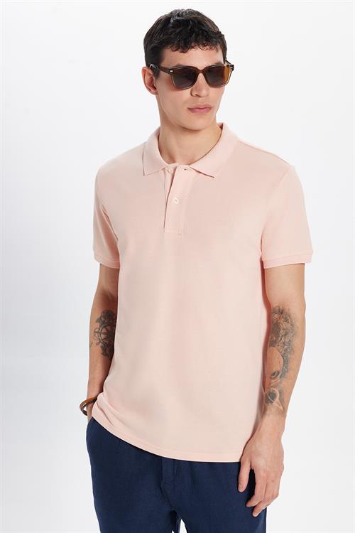 Erkek Slim Fit Dar Kesim %100 Pamuk Somon Polo Yaka Tişört