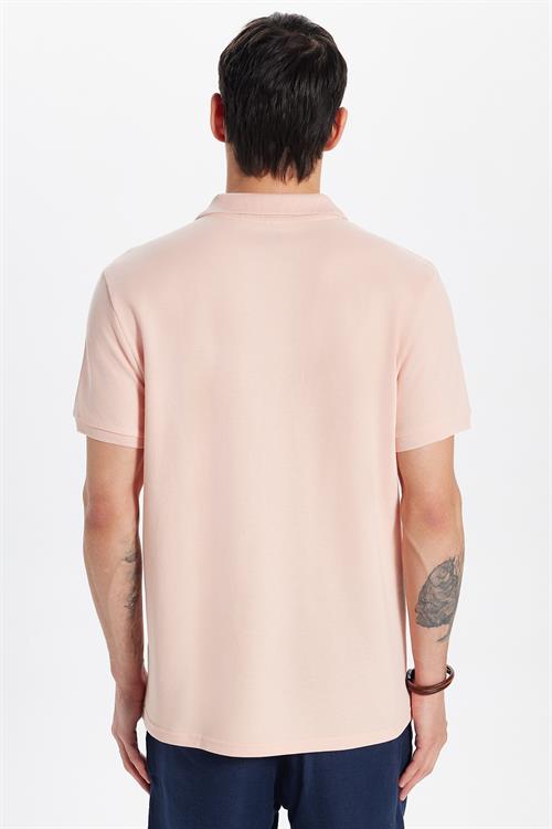 Erkek Slim Fit Dar Kesim %100 Pamuk Somon Polo Yaka Tişört