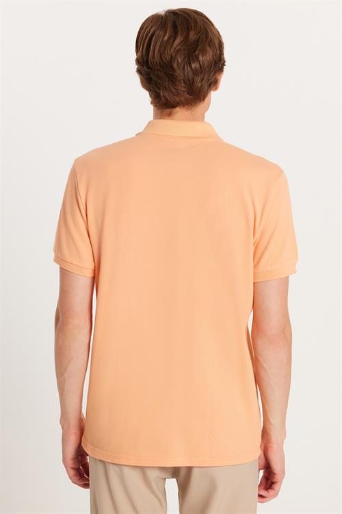 Erkek Slim Fit Dar Kesim %100 Pamuk Turuncu Polo Yaka Tişört