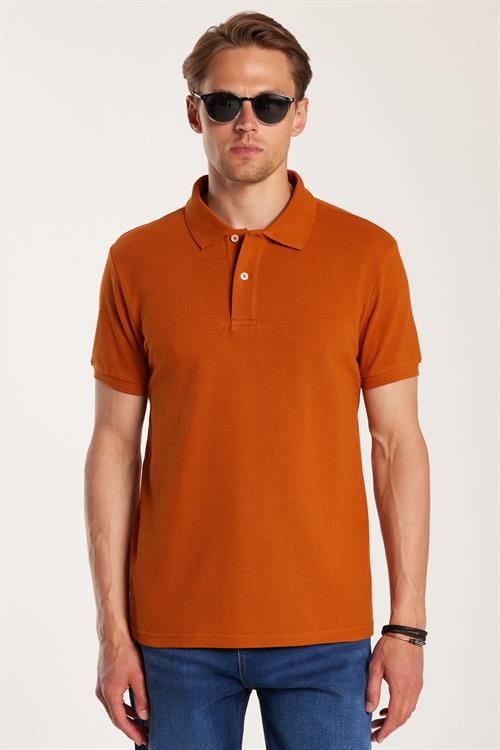 Erkek Slim Fit Dar Kesim %100 Pamuk Kiremit Polo Yaka Tişört