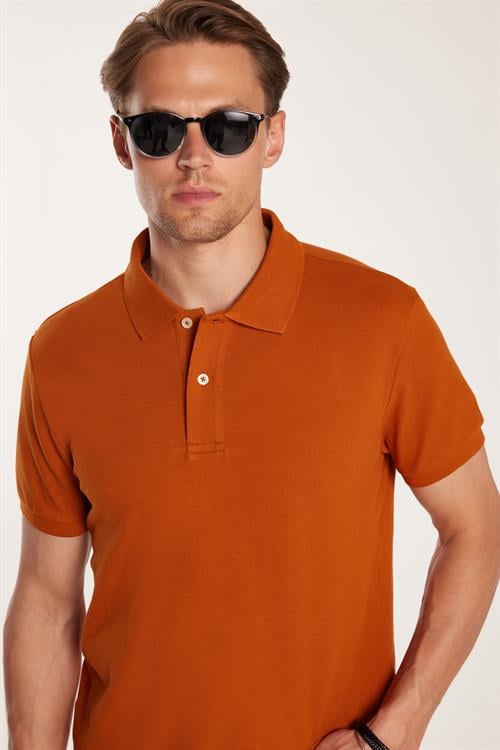 Erkek Slim Fit Dar Kesim %100 Pamuk Kiremit Polo Yaka Tişört