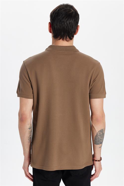 Erkek Slim Fit Dar Kesim %100 Pamuk Kahverengi Polo Yaka Tişört