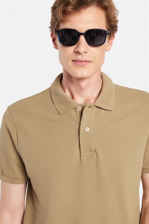 Erkek Slim Fit Dar Kesim %100 Pamuk Haki Polo Yaka Tişört