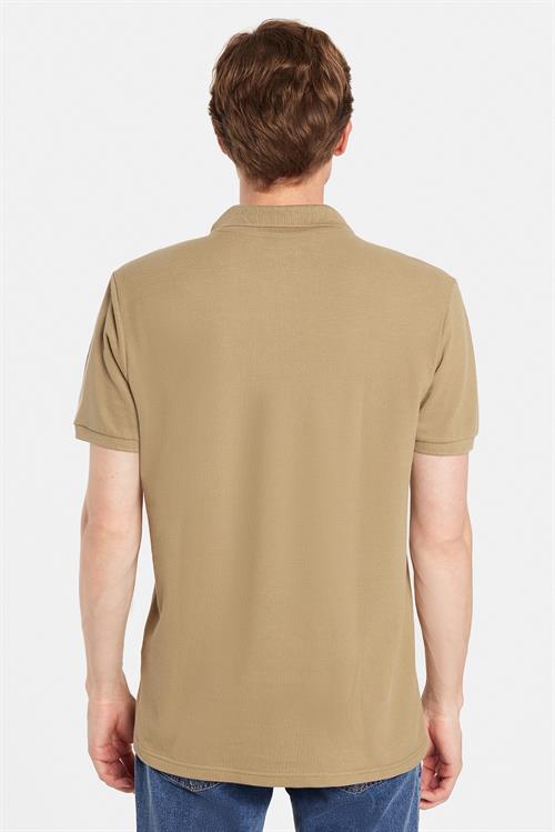 Erkek Slim Fit Dar Kesim %100 Pamuk Haki Polo Yaka Tişört