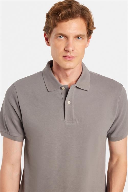 Erkek Slim Fit Dar Kesim %100 Pamuklu Gri Polo Yaka Tişört