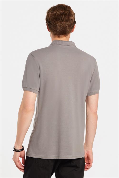 Erkek Slim Fit Dar Kesim %100 Pamuklu Gri Polo Yaka Tişört