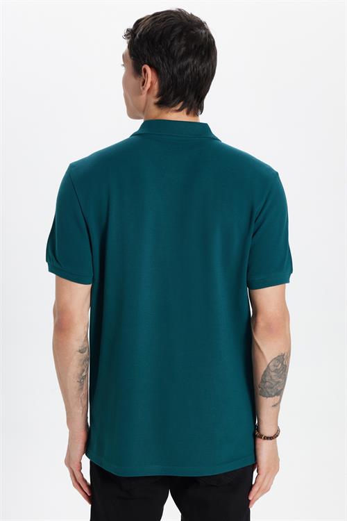 Erkek Slim Fit Dar Kesim %100 Pamuk Yeşil Polo Yaka Tişört