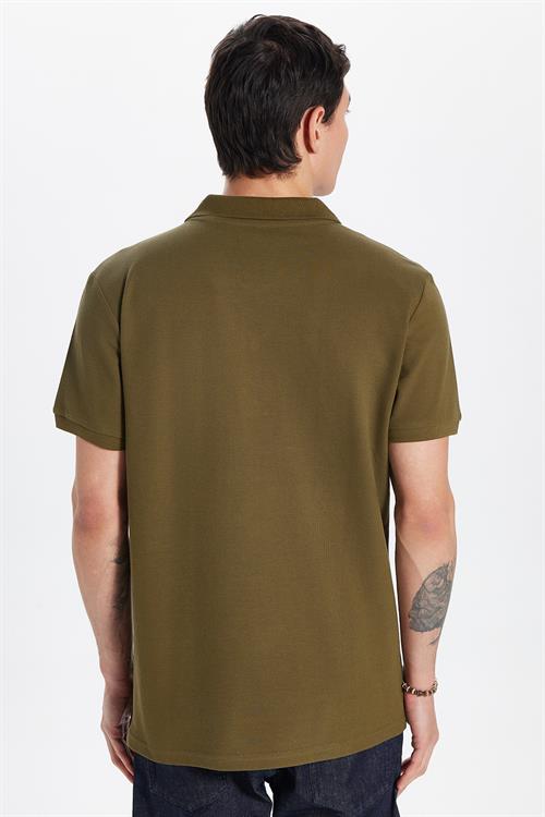 Erkek Slim Fit Dar Kesim %100 Pamuk Haki Polo Yaka Tişört