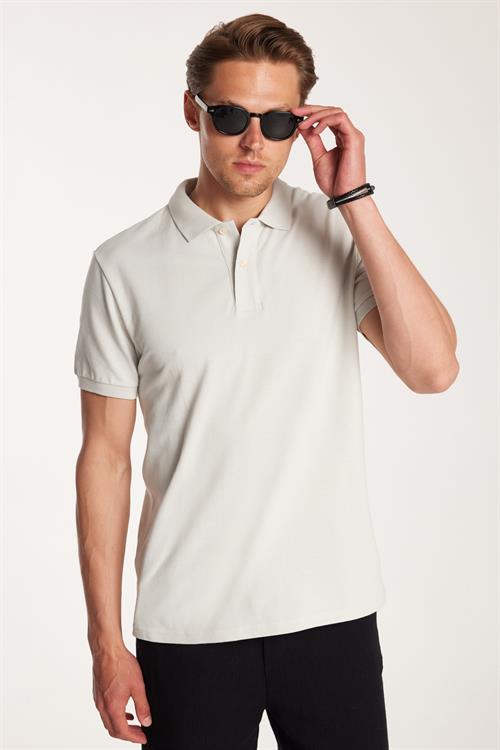 Erkek Slim Fit Dar Kesim %100 Pamuk Gri Polo Yaka Tişört