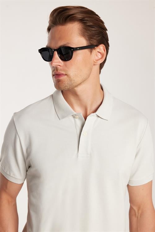 Erkek Slim Fit Dar Kesim %100 Pamuk Gri Polo Yaka Tişört