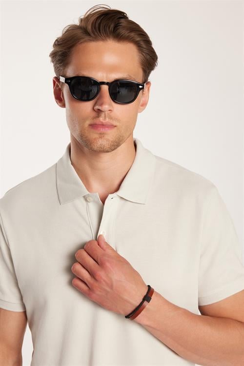 Erkek Slim Fit Dar Kesim %100 Pamuk Gri Polo Yaka Tişört