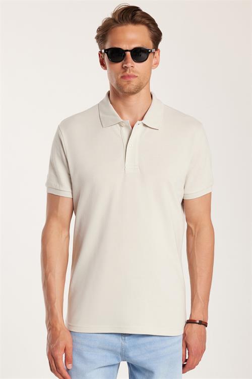 Erkek Slim Fit Dar Kesim %100 Pamuk Gri Polo Yaka Tişört