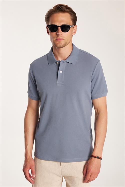 Erkek Slim Fit Dar Kesim %100 Pamuk Füme Polo Yaka Tişört