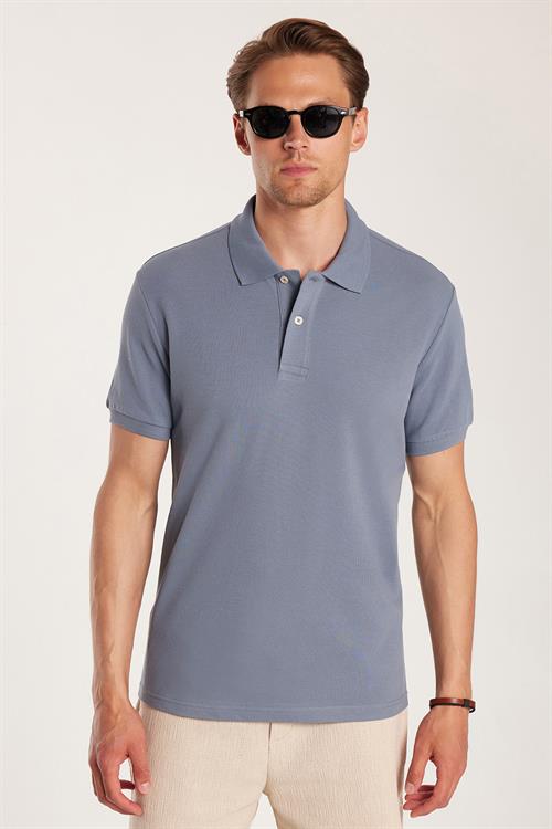 Erkek Slim Fit Dar Kesim %100 Pamuk Füme Polo Yaka Tişört