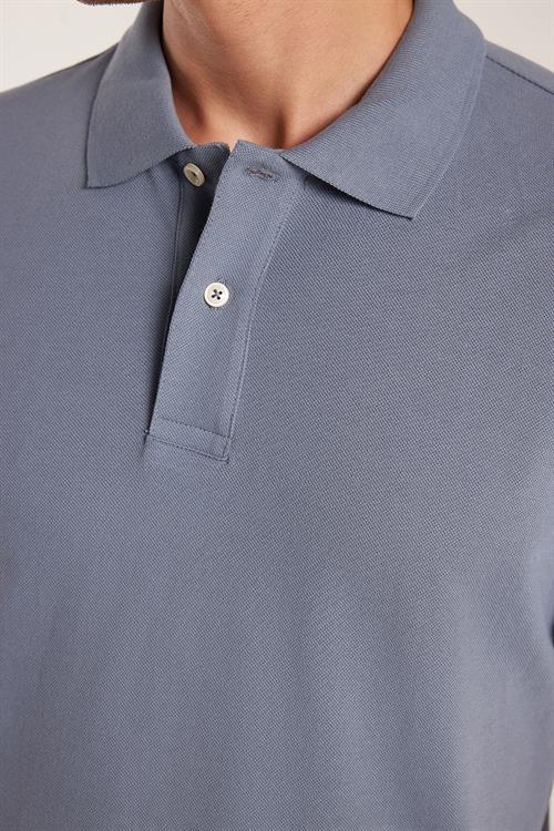 Erkek Slim Fit Dar Kesim %100 Pamuk Füme Polo Yaka Tişört