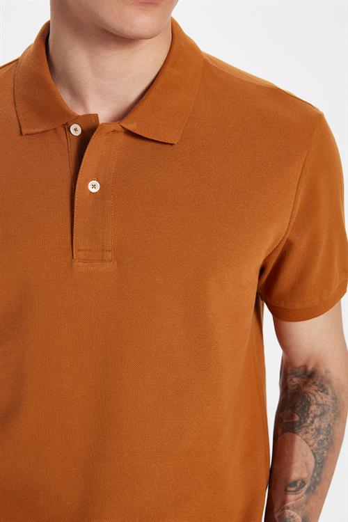 Erkek Slim Fit Dar Kesim %100 Pamuk Kahverengi Polo Yaka Tişört