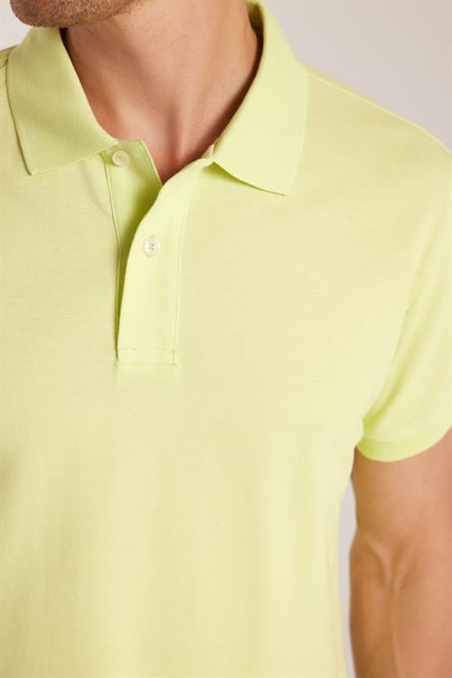 Erkek Slim Fit Dar Kesim %100 Pamuk Yeşil Polo Yaka Tişört