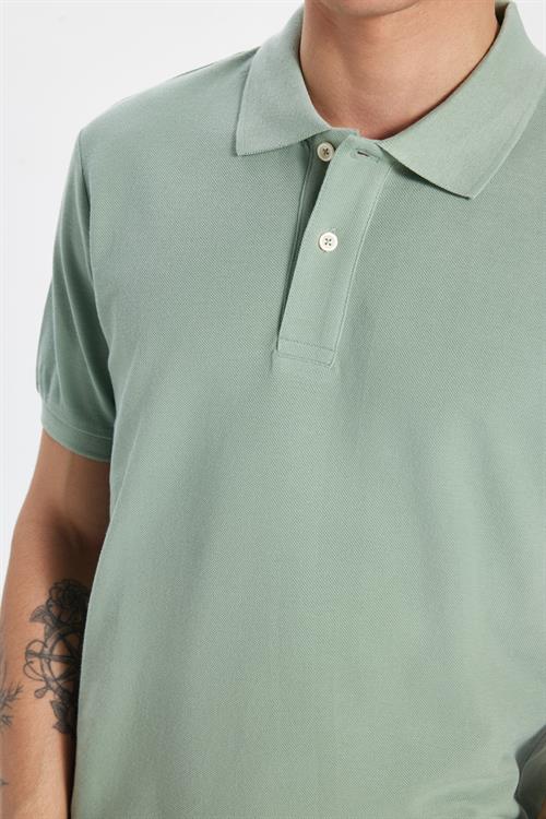 Erkek Slim Fit Dar Kesim %100 Pamuk Yeşil Polo Yaka Tişört