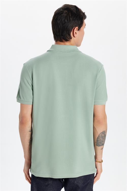 Erkek Slim Fit Dar Kesim %100 Pamuk Yeşil Polo Yaka Tişört