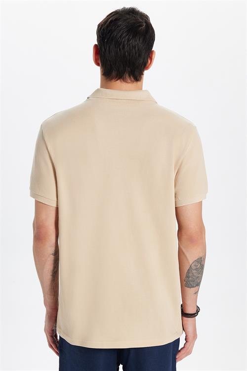 Erkek Slim Fit Dar Kesim %100 Pamuk Bej Polo Yaka Tişört