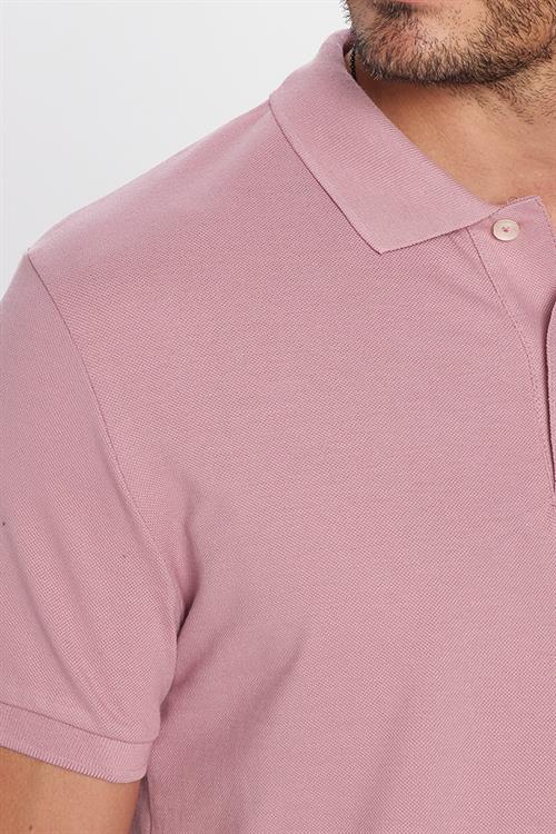 Erkek Slim Fit Dar Kesim %100 Pamuk Gül Kurusu Polo Yaka Tişört