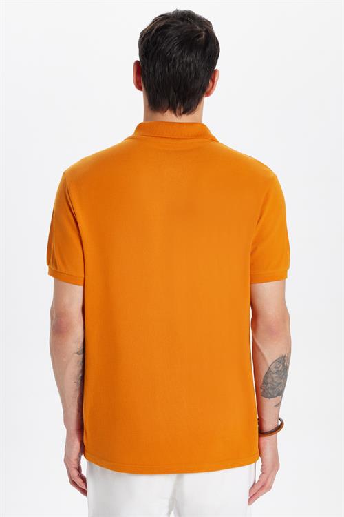 Erkek Slim Fit Dar Kesim %100 Pamuk Turuncu Polo Yaka Tişört