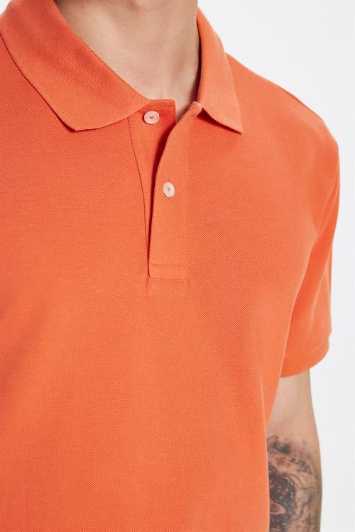 Erkek Slim Fit Dar Kesim %100 Pamuk Turuncu Polo Yaka Tişört