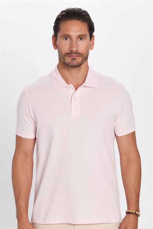 Erkek Slim Fit Dar Kesim %100 Pamuk Pembe Polo Yaka Tişört